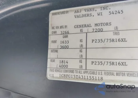 2003 Chevrolet Express Upfitter из США, поврежденный, VIN 1GBFG15T431155118